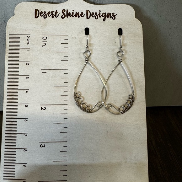 Silver Hoop Earrings - Bohemian Dangle Hoops - Wire Wrapped Silver Drop Earrings - Picture 7 of 7